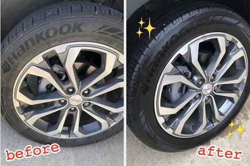 Reviewer before and after image of tires