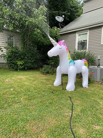 Reviewer's unicorn shots water from its horn