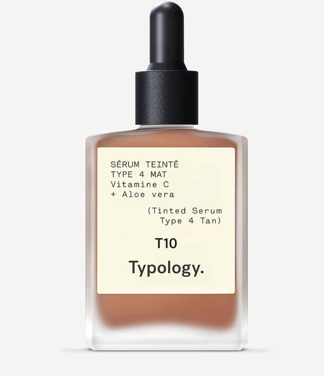Typology tinted serum with Vitamin C and Aloe Vera, labeled T10, designed for Type 4 tegument  tone
