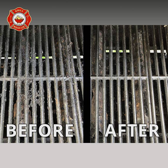 a grill before and after a reviewer used the brush on it