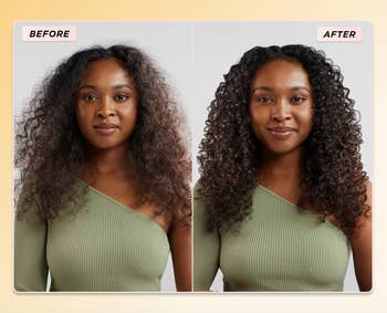 before and after of a model with limp and then defined curls