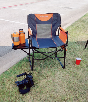 reviewer photo of camping chair with side table attached
