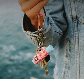 floral print lip balm holder on keychain