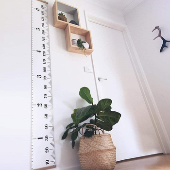 The canvas growth chart hanging in a room