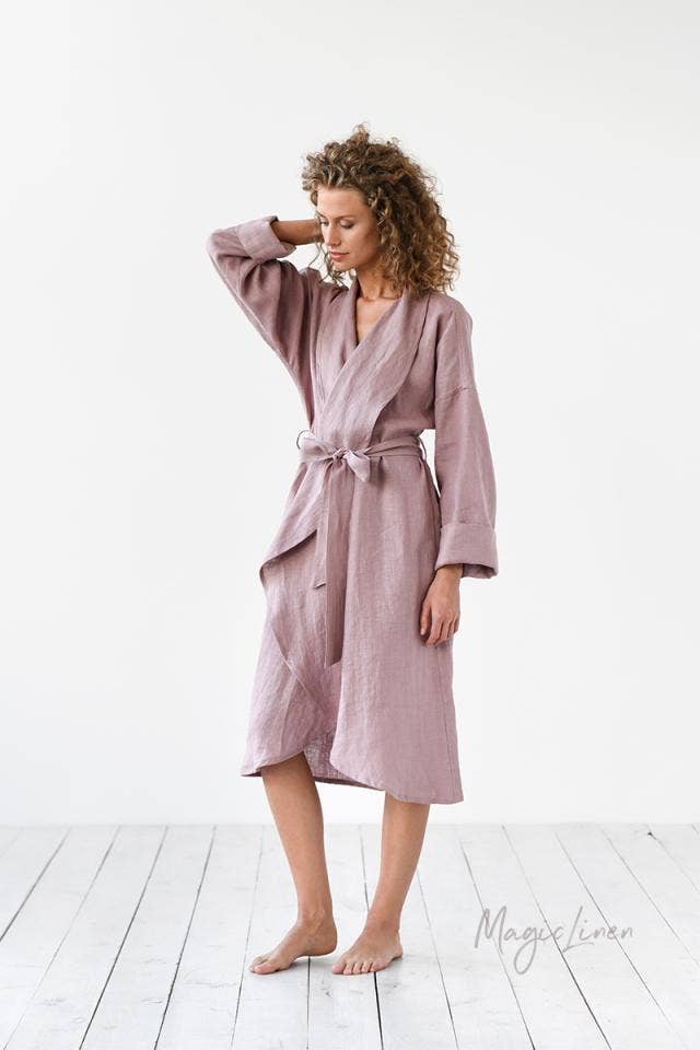 model in knee length robe