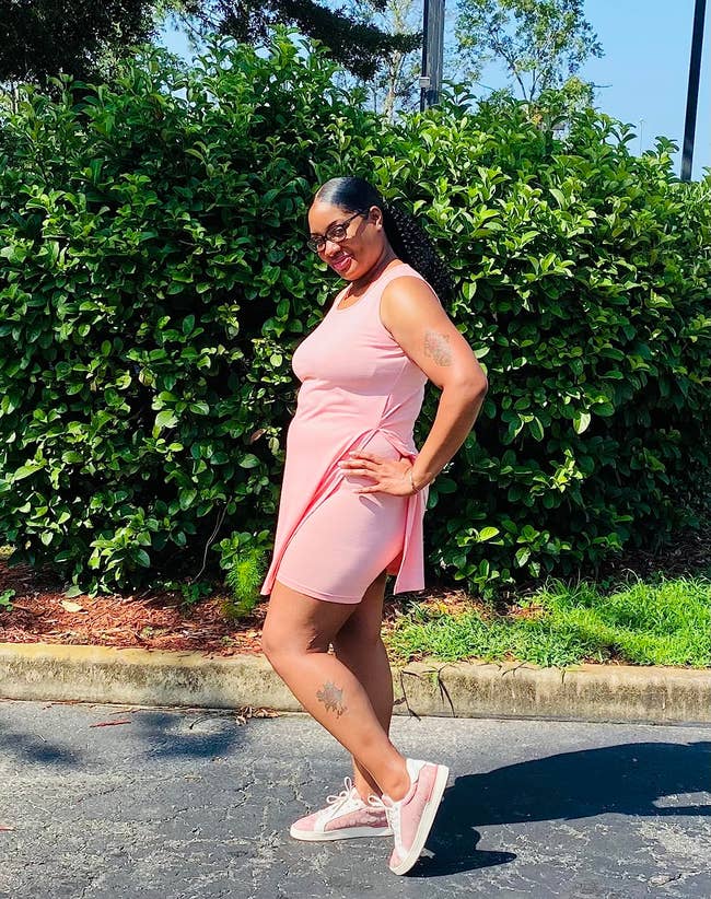 reviewer posing successful the pinkish outfit