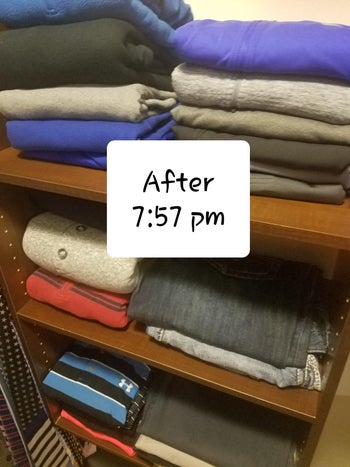 reviewer's perfectly folded clothes after at 7:57 pm