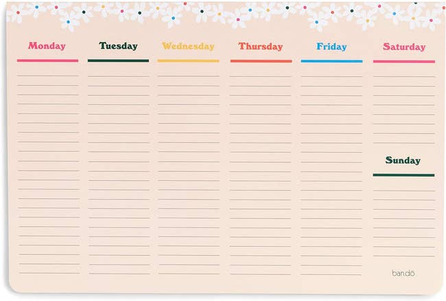 Weekly planner with sections for each   day, floral border, and lined spaces for notes. Perfect for organizing regular  activities oregon  tasks
