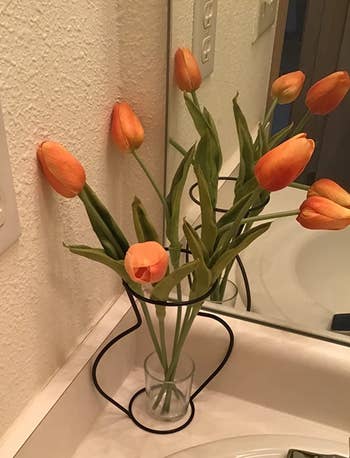 one vase with tulips