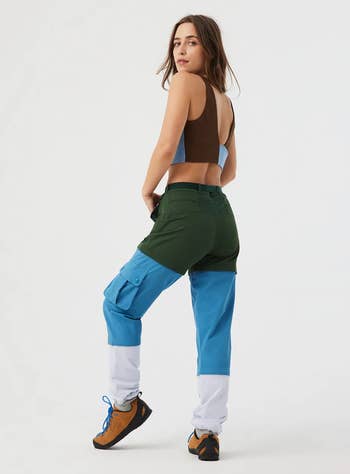 model wearing the colorblocked pants
