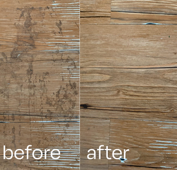 reviewer before and after using mop on hardwood floor