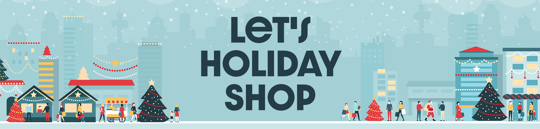 holiday storefront with people shopping and copy overlay reading 