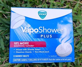 Vicks VapoShower Plus box on grass