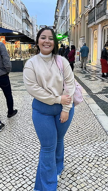 another reviewer wearing the sweatshirt