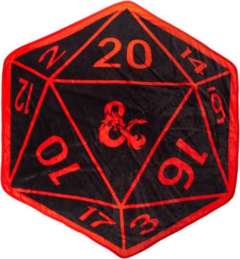 Oversized 20-sided die plush with numbers and decorative icon on face