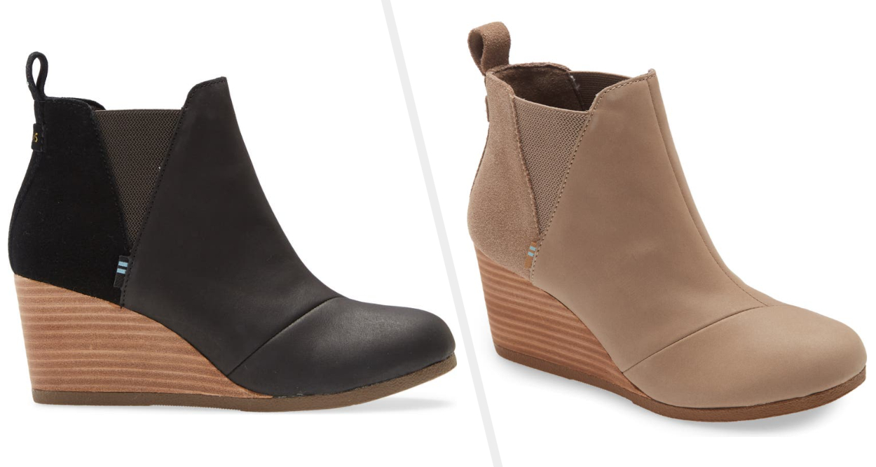 Two images of brown and tan booties