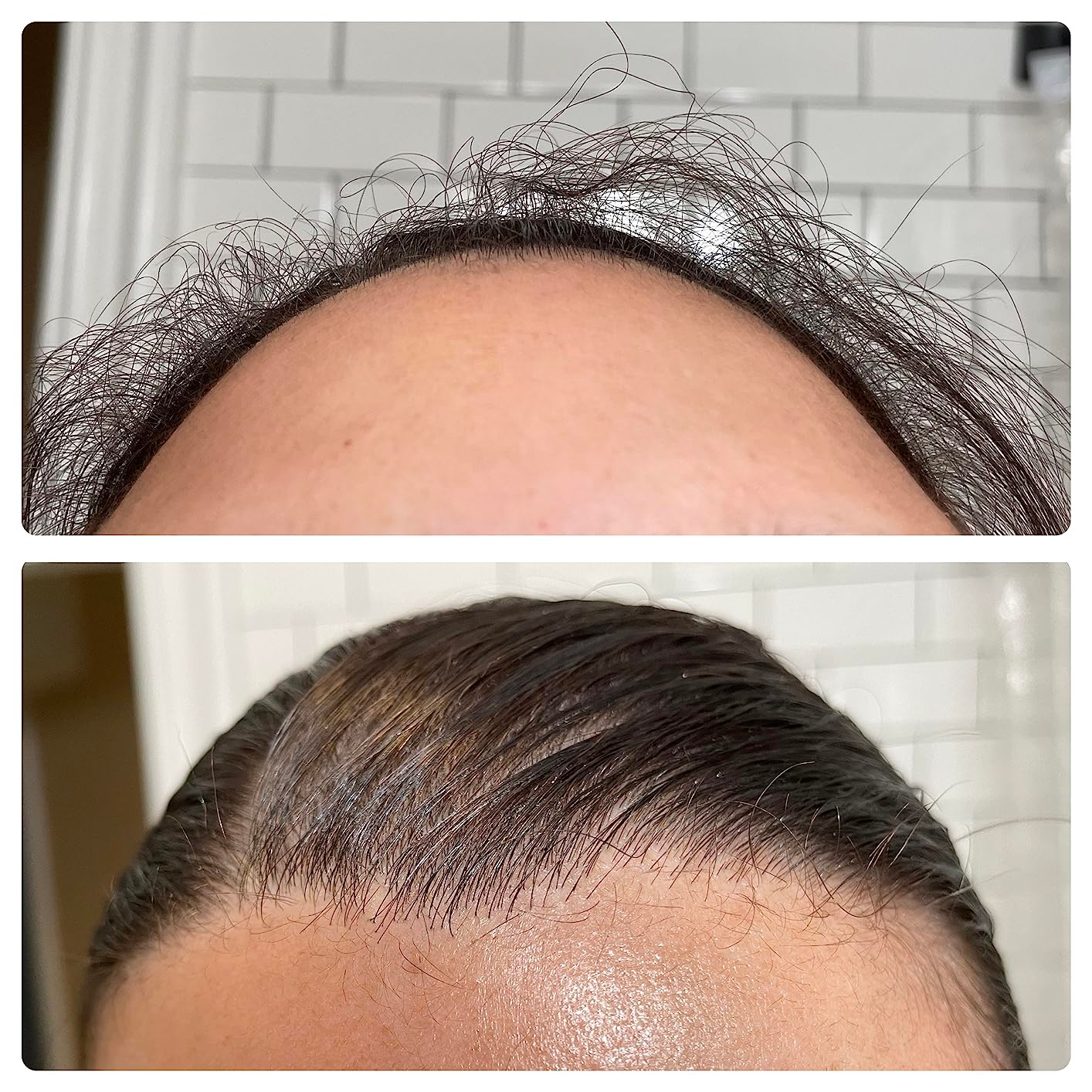 Before and aft  images showcasing hairsbreadth  flyaways being smoothed