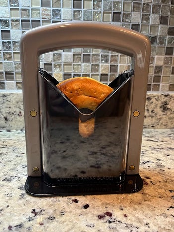 a reviewer's bagel inside the guillotine 