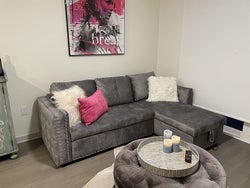 reviewer photo of the couch in gray