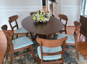 reviewers chairs with mint seat cushions