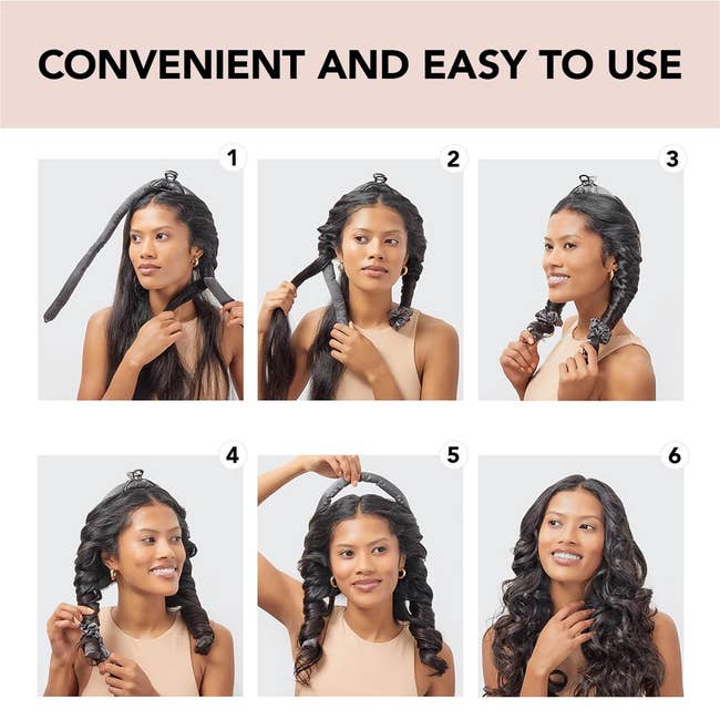 Step-by-step usher showing a exemplary utilizing a hairsbreadth curling instrumentality to execute bouncy curls, highlighting the easiness and convenience of the process