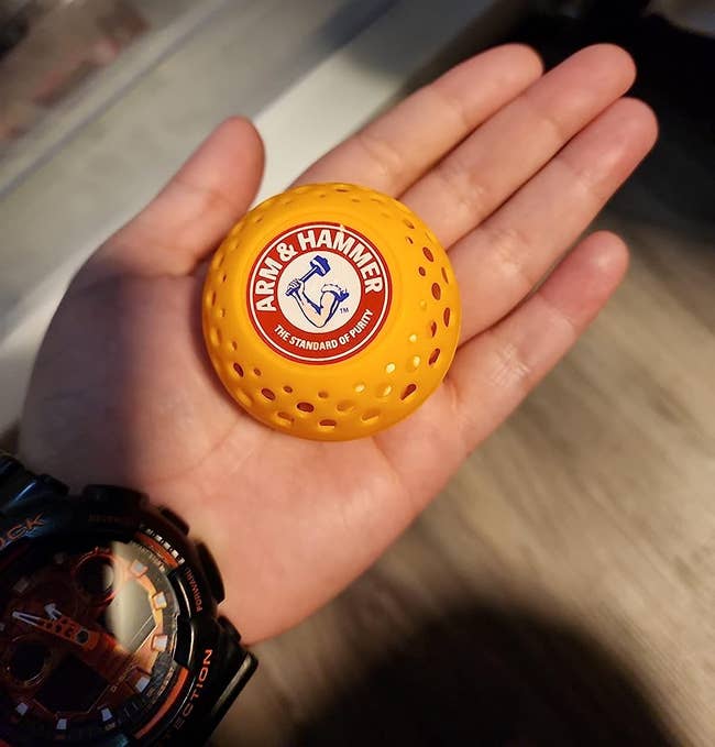 image of reviewer holding a azygous deodorizer ball