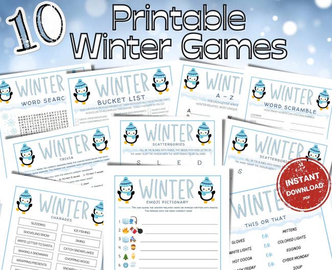 various print outs of winter activities