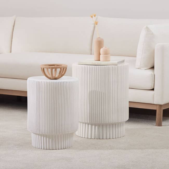 the fluted side tables in two sizes