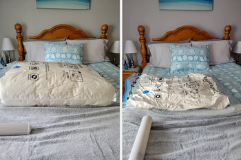 A reviewer's bag stuffed and thick before and after significantly smaller