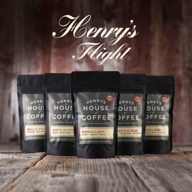 Five bags of Henry's coffees from the sampler pack
