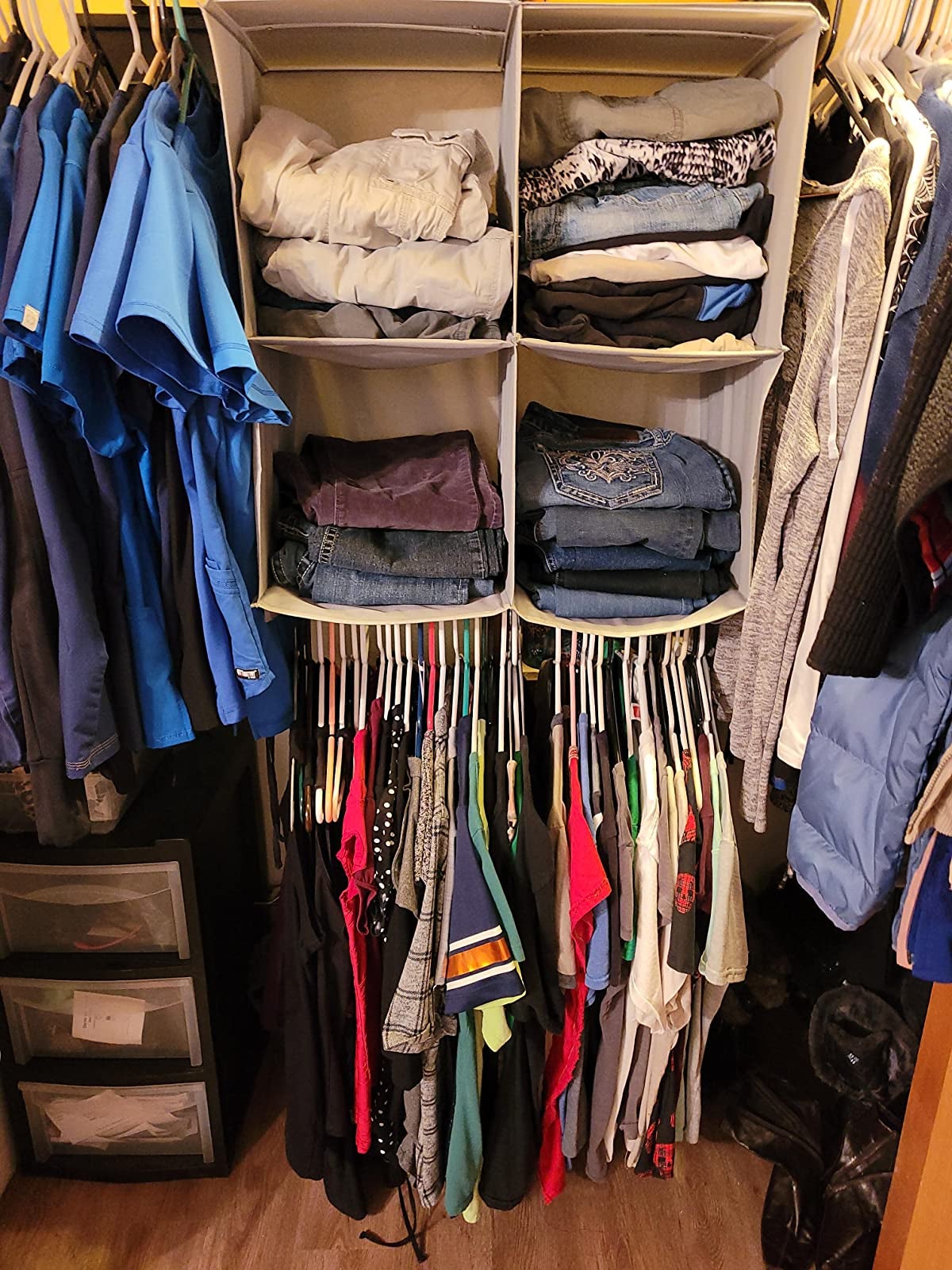 reviewer photo of organized closet using the organizer