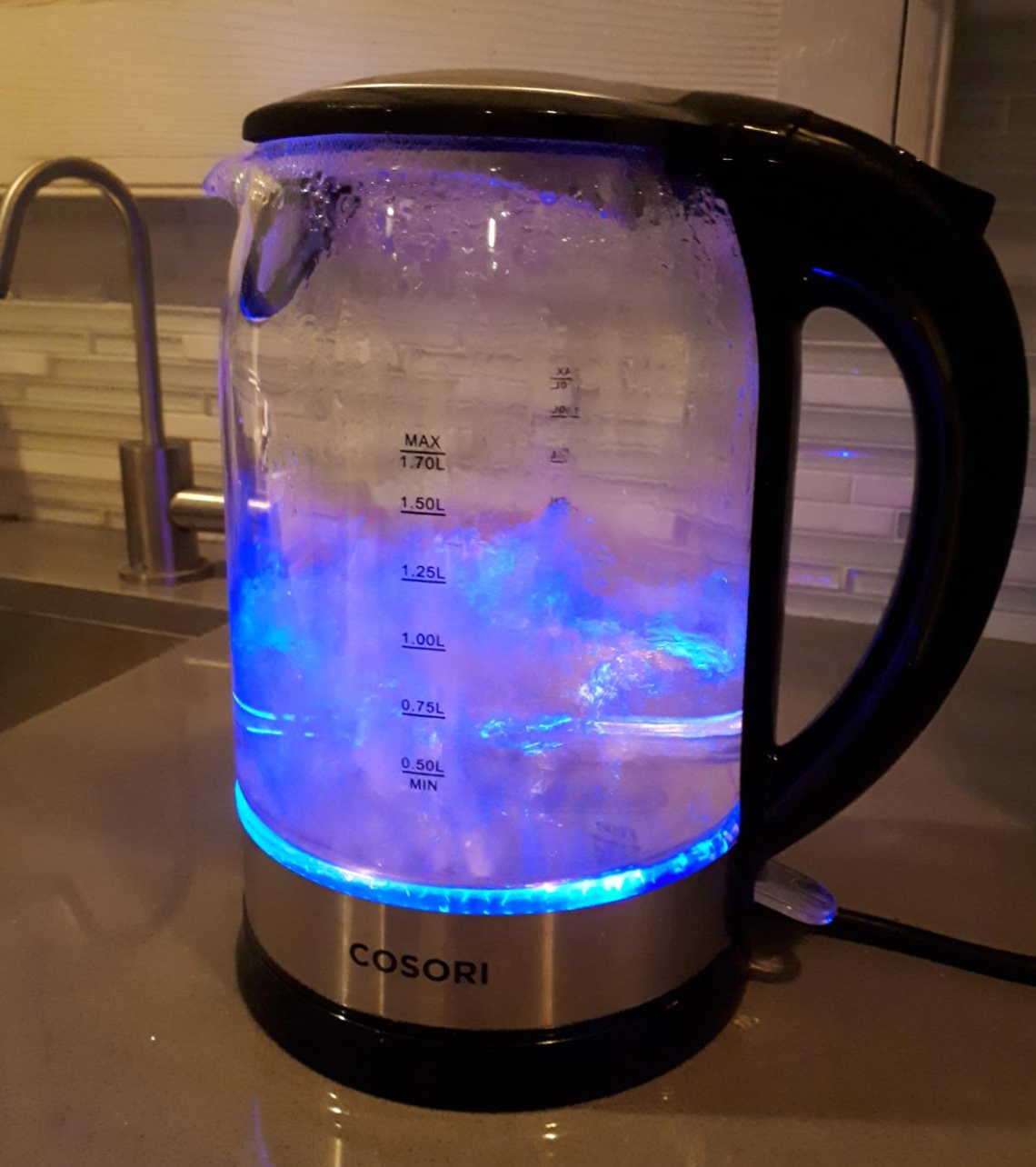 reviewer photo of the electric kettle boiling water