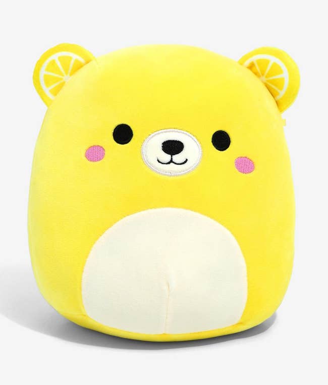 bright yellow plush bear squishmallow with lemon wedge ears