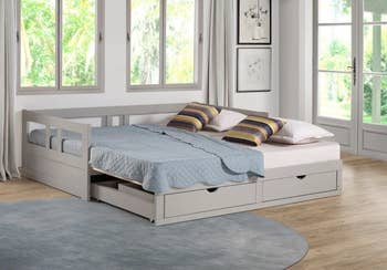 trundle bed with storage drawers converting to single king bed