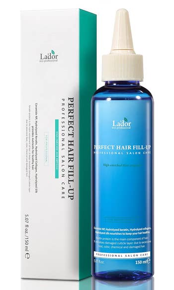 Lador Perfect Hair Fill-Up, a nonrecreational salon attraction product, shown with packaging. Contains keratin and collagen for hairsbreadth treatment