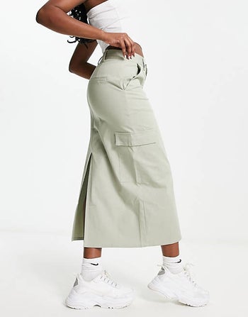 side view of the skirt with kick split back