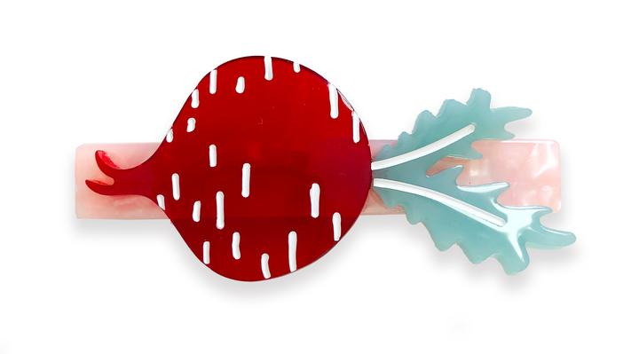 red beet on pink barrette