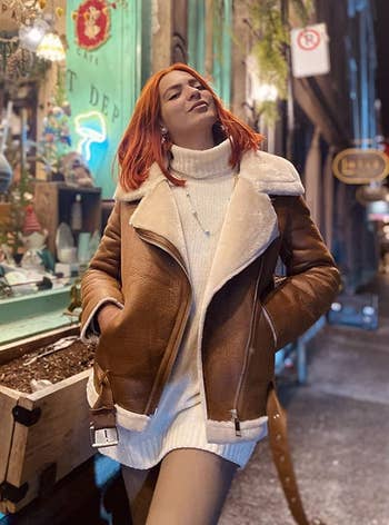 Woman with reddish hairsbreadth successful cozy shearling overgarment