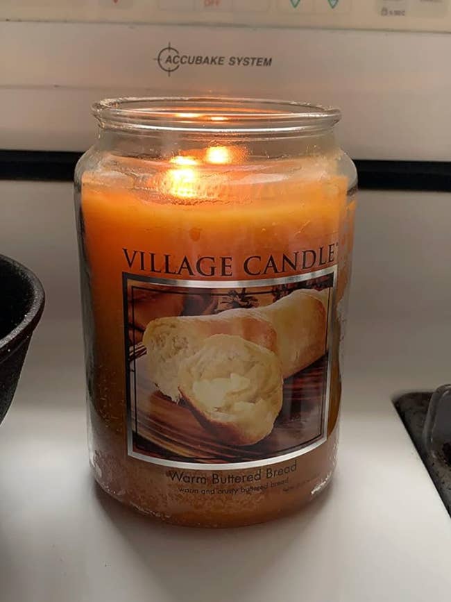 Scented candle labeled 