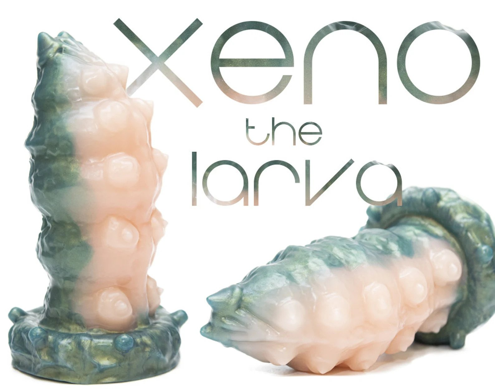 Green and beige larvae fantasy sex toy