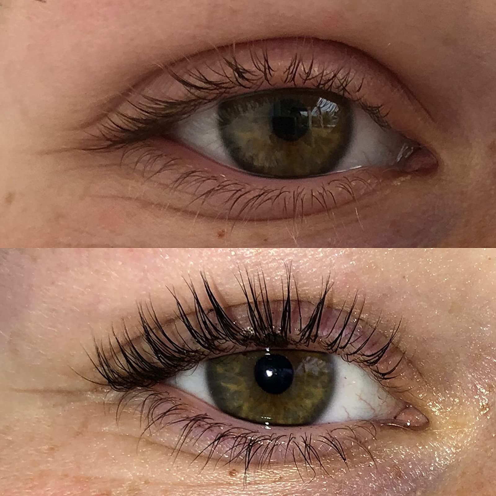reviewer lashes before and after using lash lift, lashes are darker and look longer