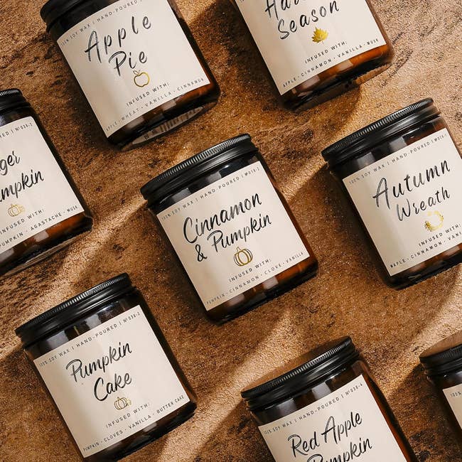 Apple Pie, Pumpkin Cake, Cinnamon & Pumpkin, Autumn Wreath, showing a fall-themed selection