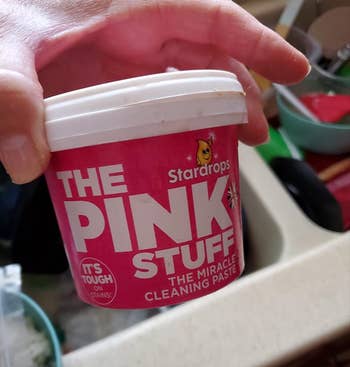 A jar of The Pink Stuff 