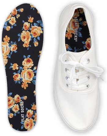 White canvas shoe with a floral insole