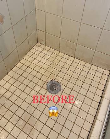 a before photo of a reviewer's shower floor looking dirty