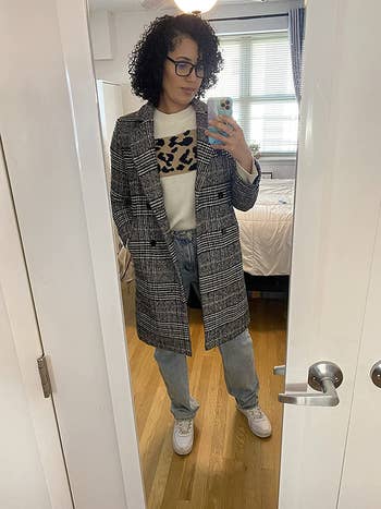reviewer mirror selfie wearing the coat