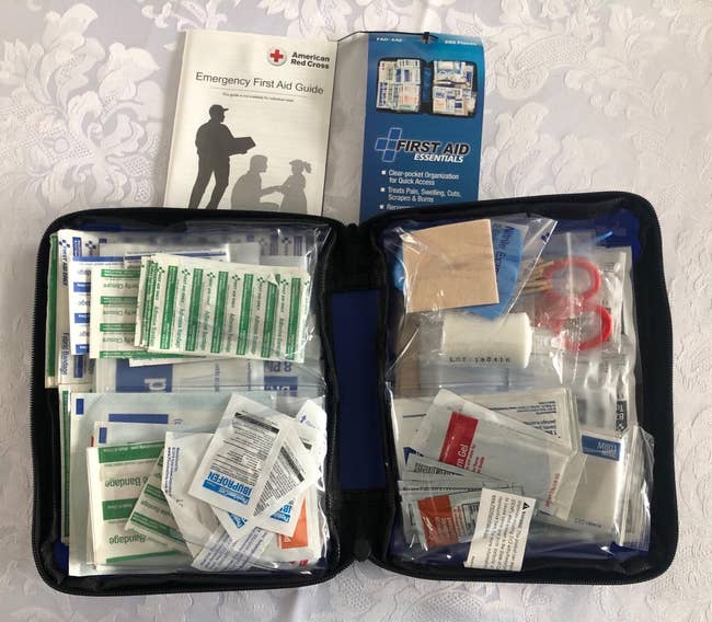 A reviewer's first aid kit opened showing the materials