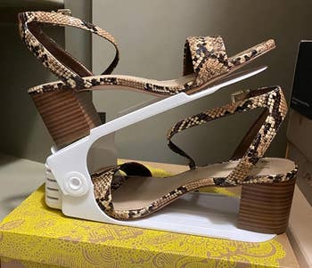 a reviewer photo of a pair of heels in the shoe stacker 