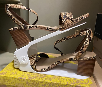 a reviewer photo of a pair of heels in the shoe stacker 
