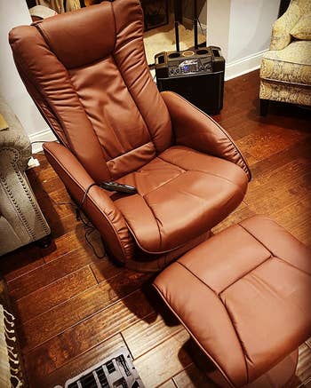 front view of another reviewer's brown chair and ottoman